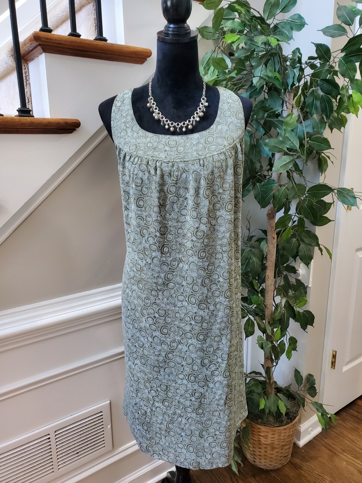 TapeMeasure Womens Green White Polyester Sleeveless Knee Length Dress Size 14