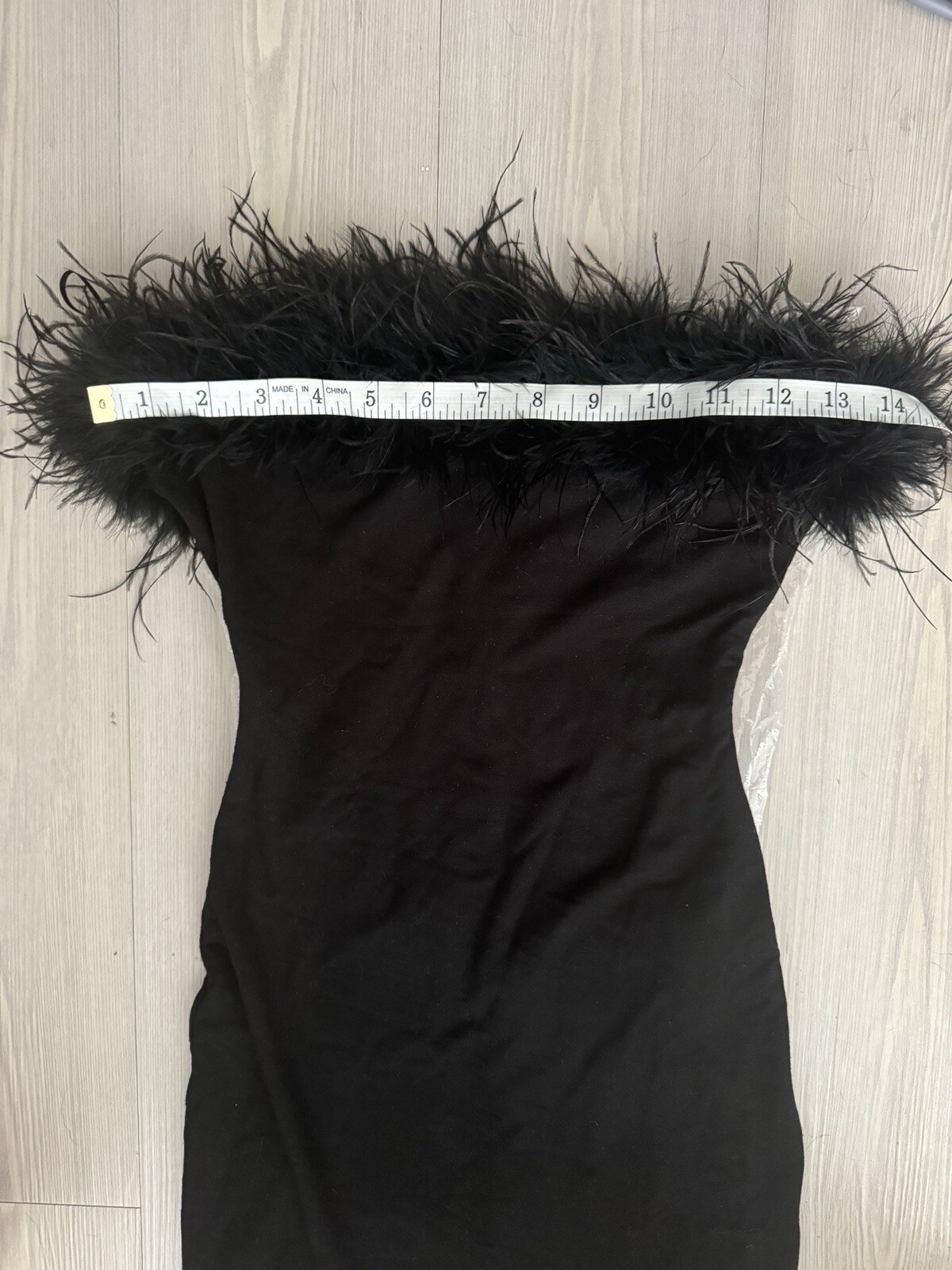 Naked Wardrobe Fine Feather Trim Strapless Minidress XS