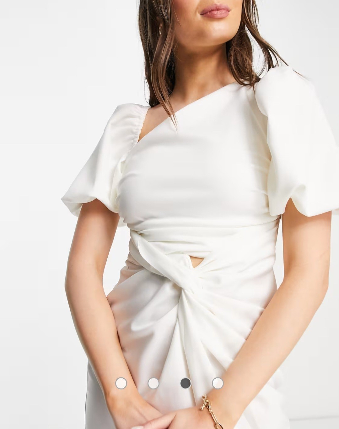 ASOS Women’s White Asymmetrical Puff Sleeve Midi Dress