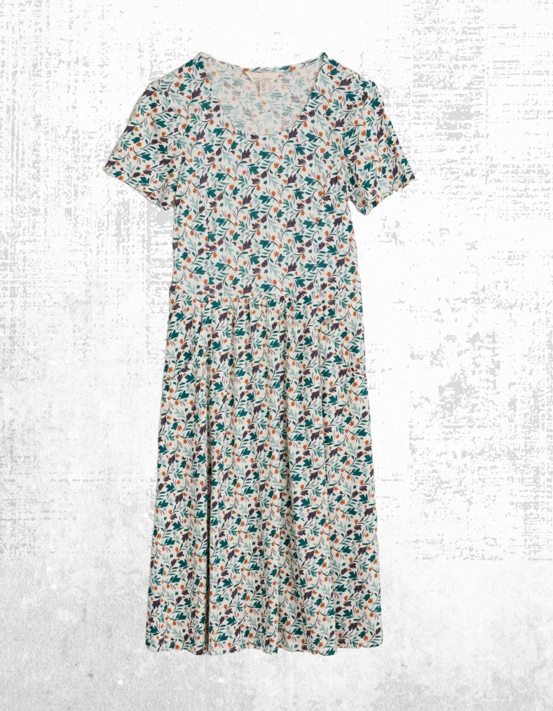 Womens Seasalt Short Sleeve Fit and Flare Jersey Dress Blush Flora Chalk