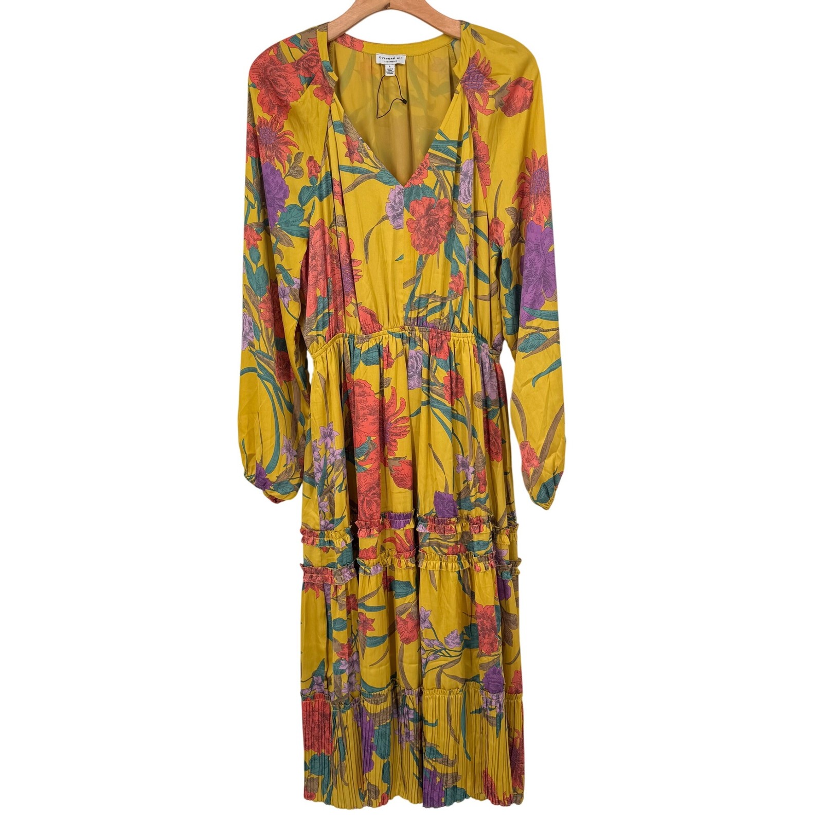 Current Air Marigold Floral Maxi Dress V-Neck womens size large long sleeve new