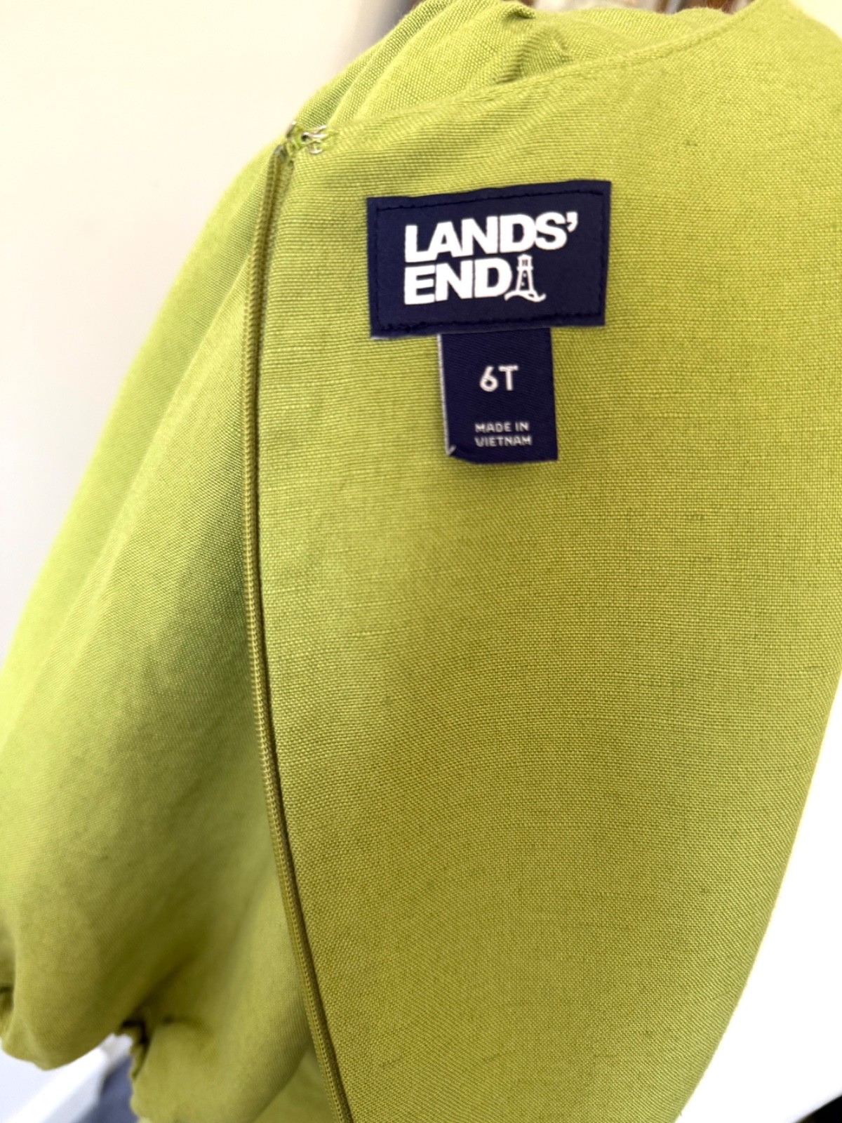 Lands’ End Linen Dress Womens Puff Sleeve 6T 35″L