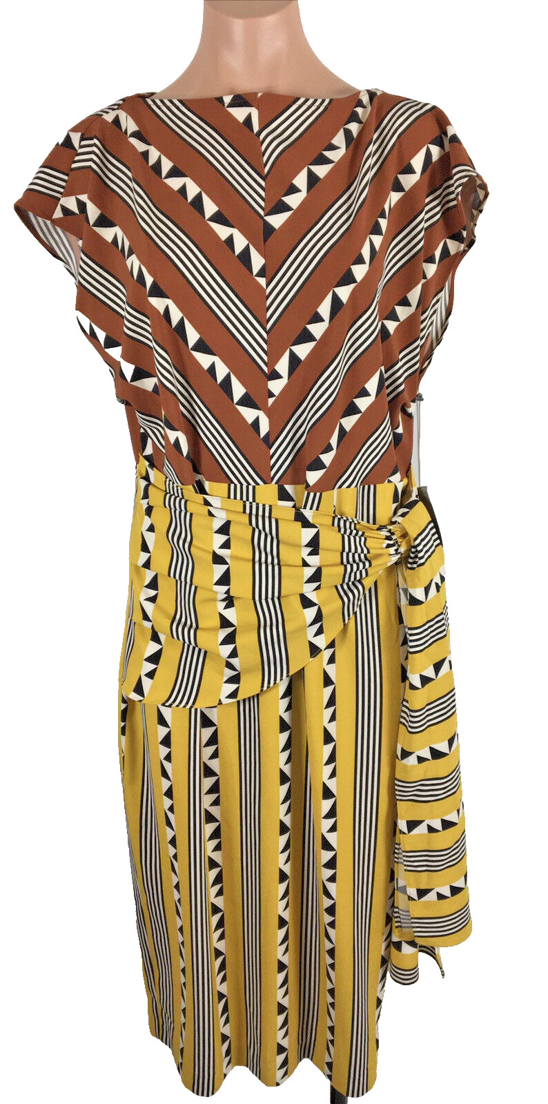 NY&C Dress by Eva Mendes Brown Yellow Geometric Print Wrap Front sz 12 NEW NWT