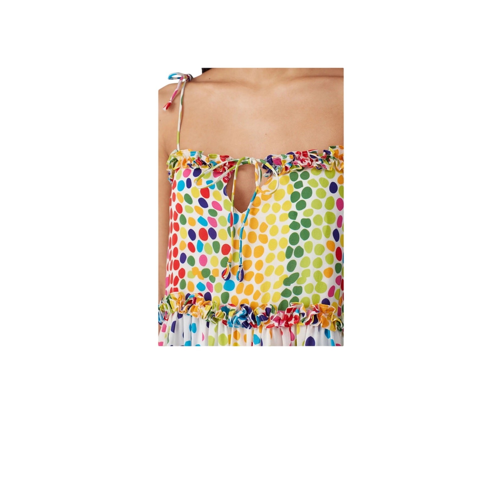 All Things Mochi Rainbow Polka Dot Tiered Mini Dress – Size M