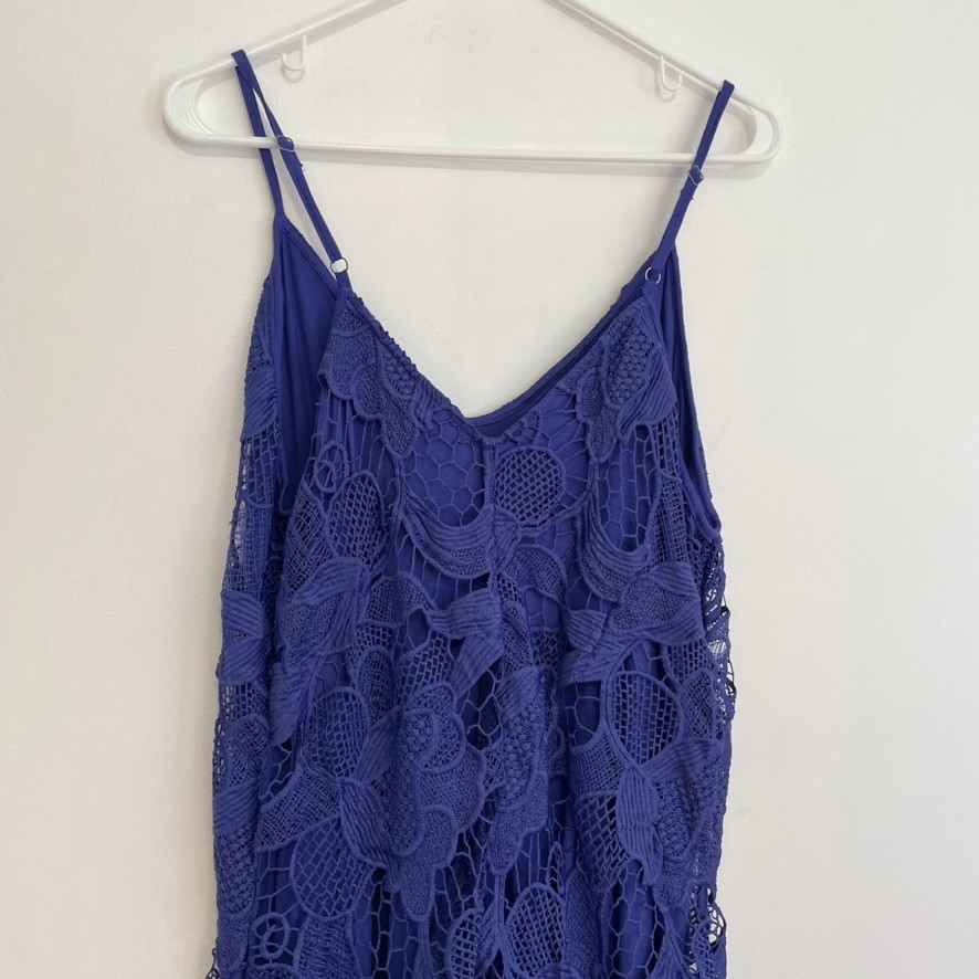 EXPRESS Crochet Trapeze V-Neck Mini Dress Indigo Purple / Blue Party 2016 Large
