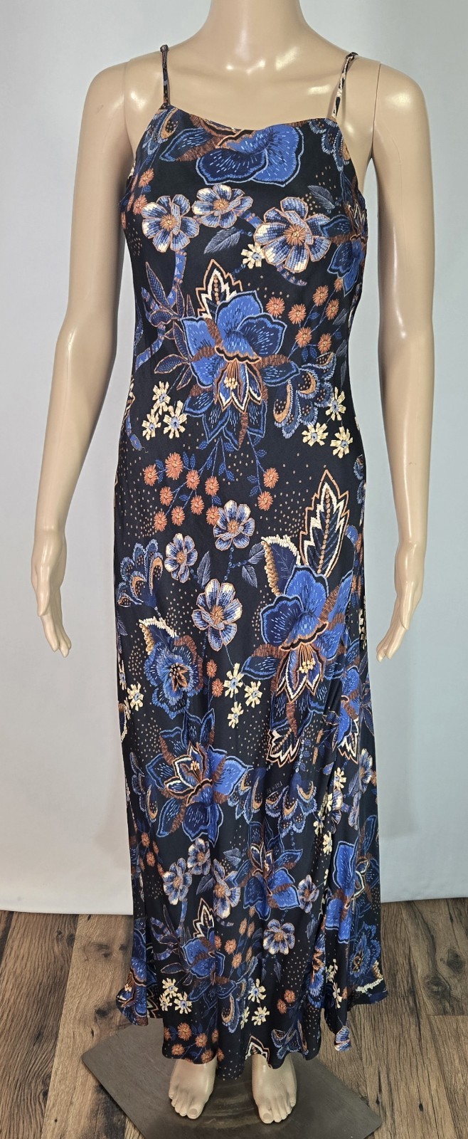 FARM Rio Snakes Bouquet Black/Nsvy Maxi Slip Dress, Sz S, NWOT