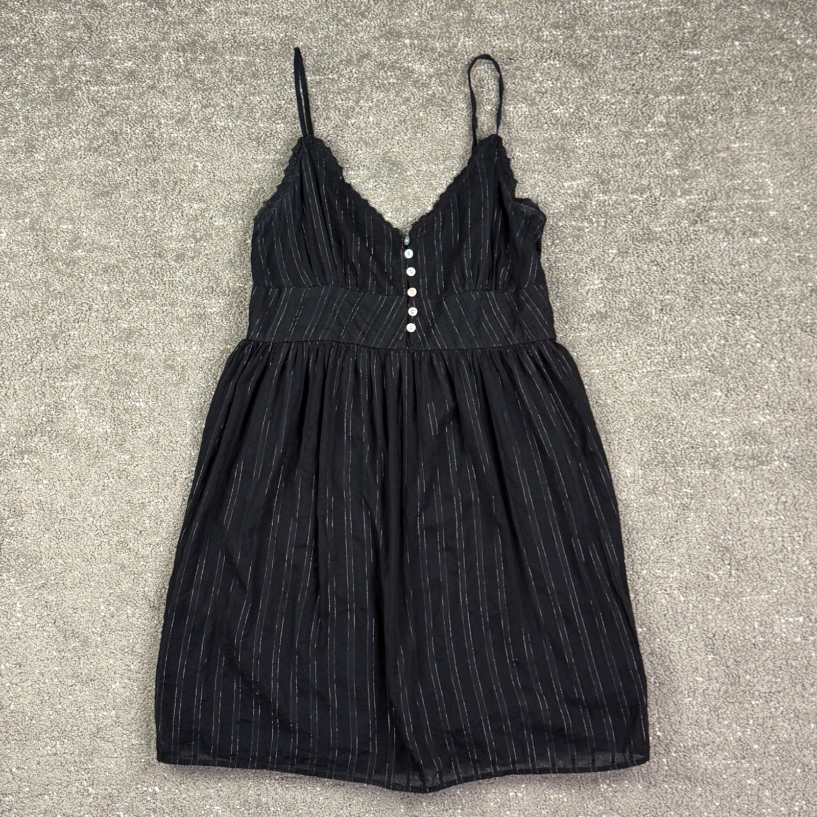 Aeropostale Dress Womens Medium Black Metallic Pinstripe Smocked Babydoll Mini