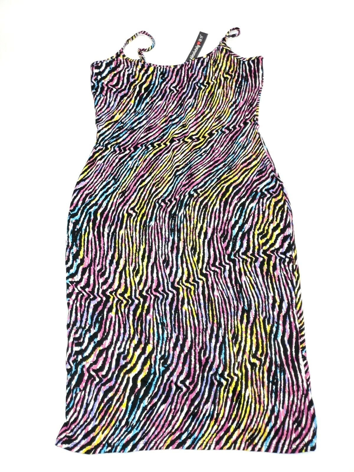 Absolutely Love It Spaghetti Strap Bodycon Dress Neon Animal Stripe Size S