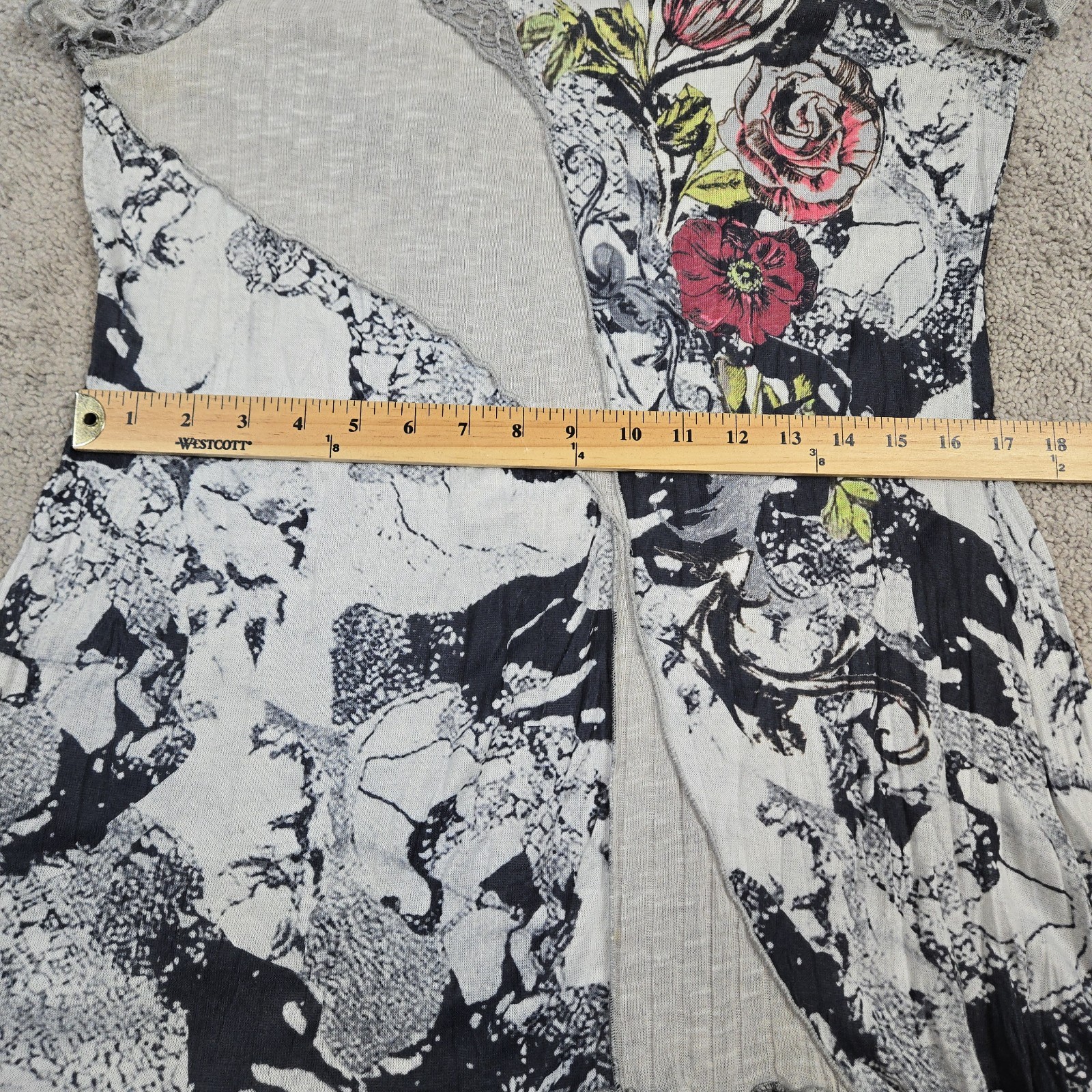 Fleur De Lis Mixed Floral Abstract Mini Dress Lace Mesh Tunic Top Artsy Boho L