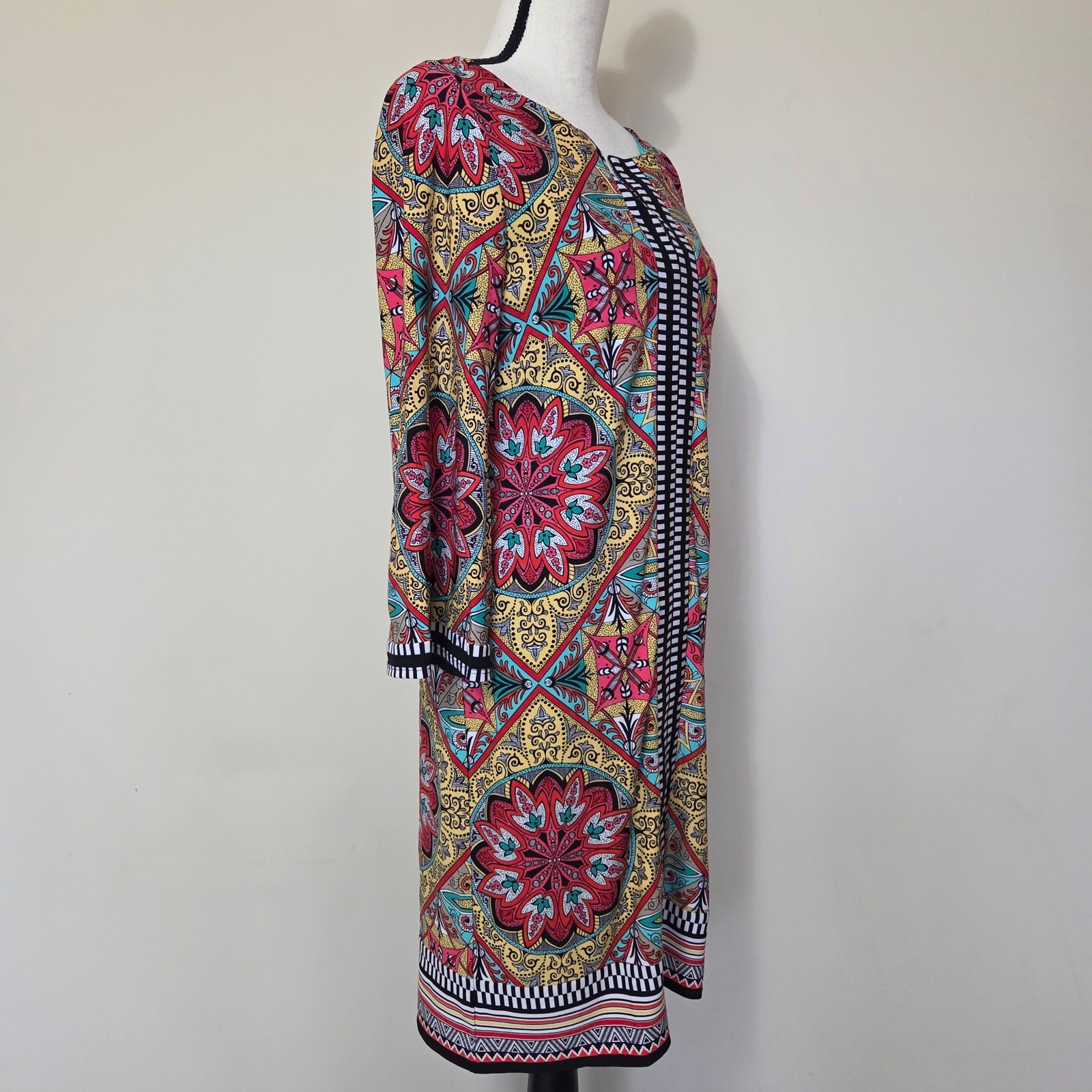 Laundry By Shelli Segal 8 Vibrant Lined Shift Dress Tunic 3/4 Bell Sleeve