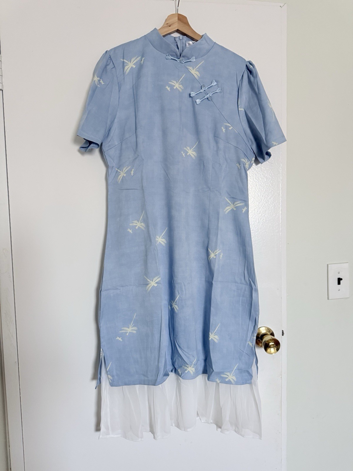 Asian Inspired Blue Dress Mandarin Collar Qipao Style Women’s Size L