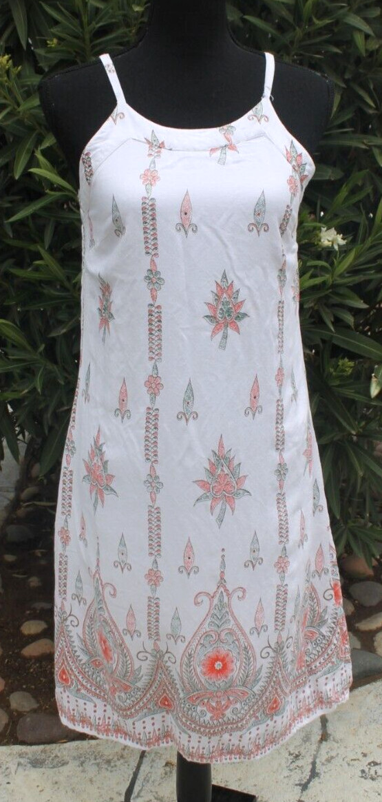 Lapogee Dress Woman Size Small White with Orange Floral Casual Sleeveless Knee