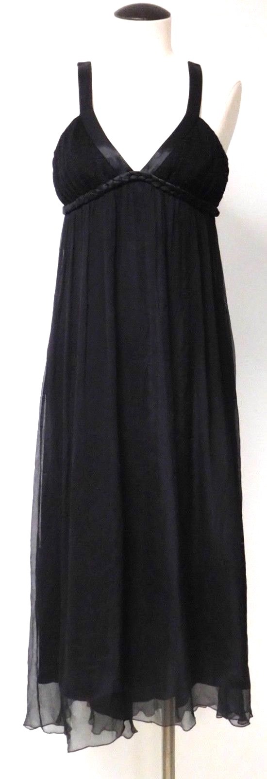 LAUNDRY AMAZING GREEK GODESS STYLE BLACK SILK MIDI DRESS HI LOW HEMLINE SZ 6 EUC