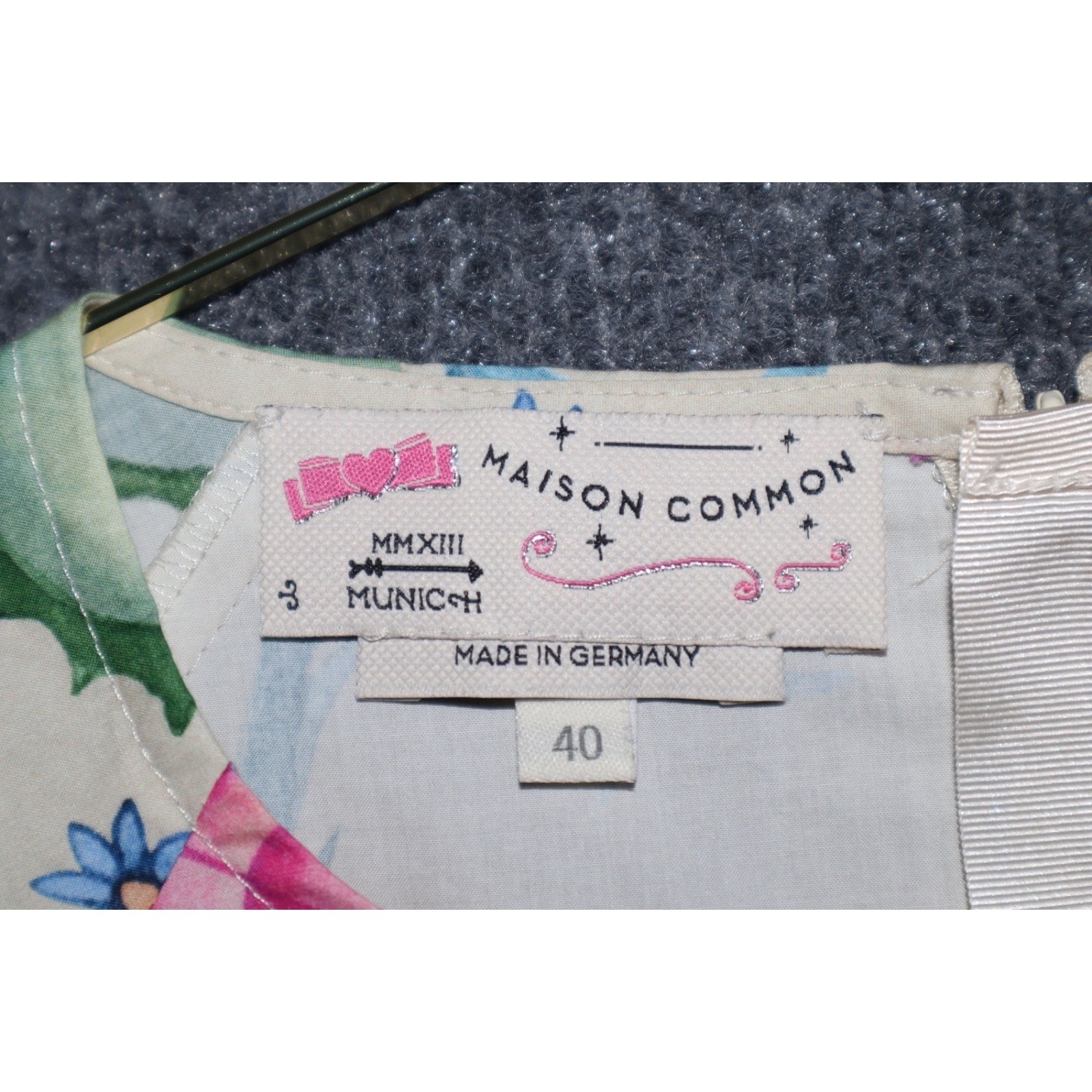 Maison Common Dress Women 40 Multi Dragon Floral Puff Sleeve Cotton GERMAN NWOT