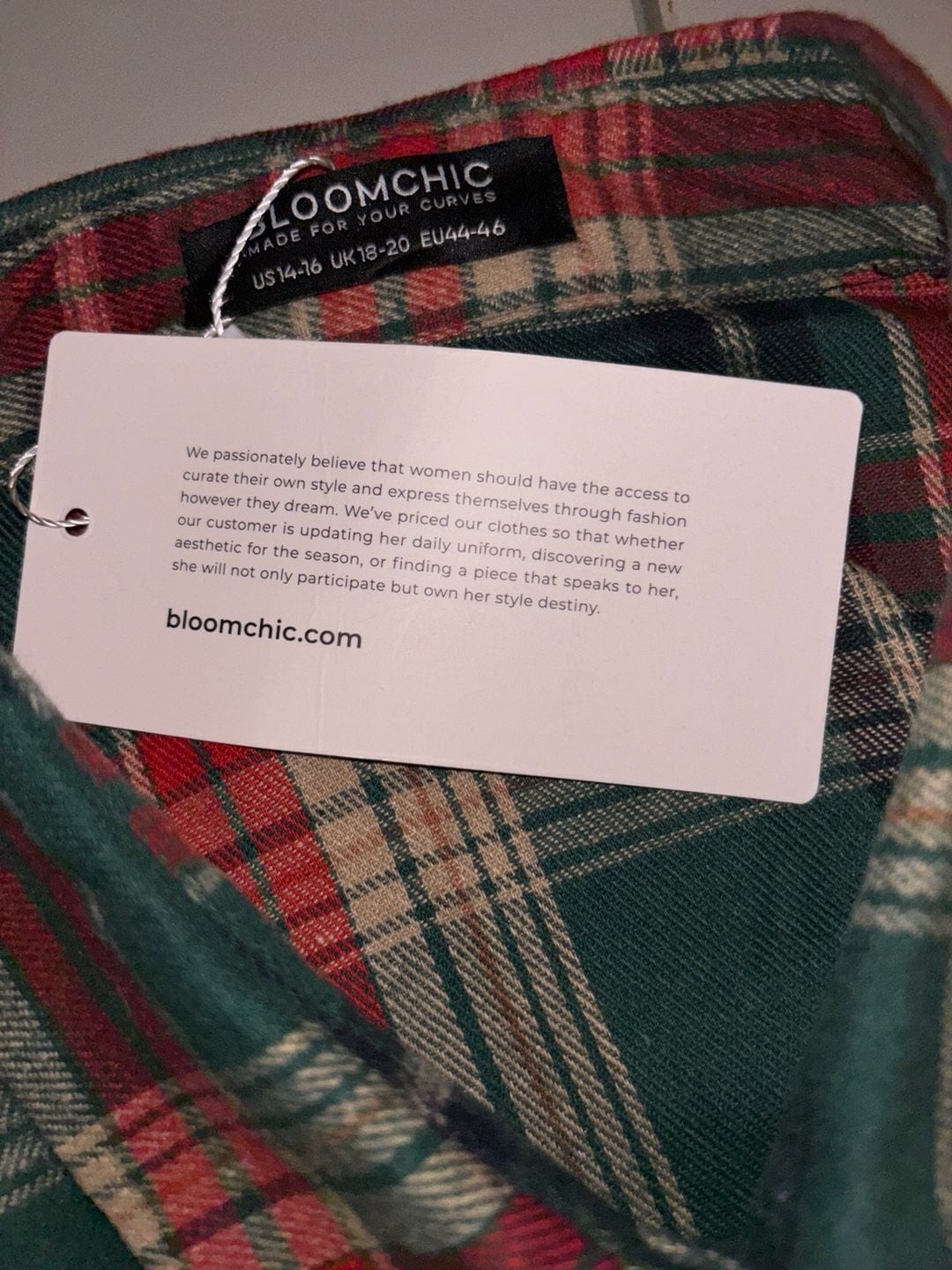 BloomChic Plaid Button Detail Pocket Belted Arc Hem Shirt Dress