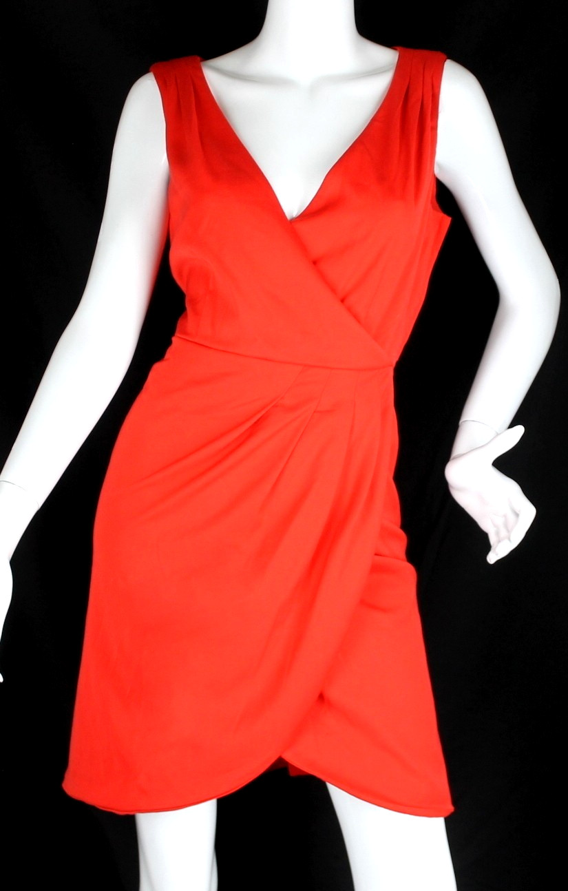 {H&M} Dress A-Line Sz. 12 Orange Crossover V Neck Summer Lined