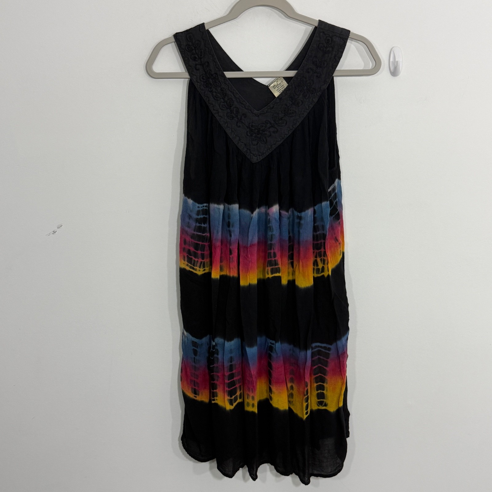 Bellina Womens Dress Free Size Black Tie Dye Boho Hippie Beach Vacation