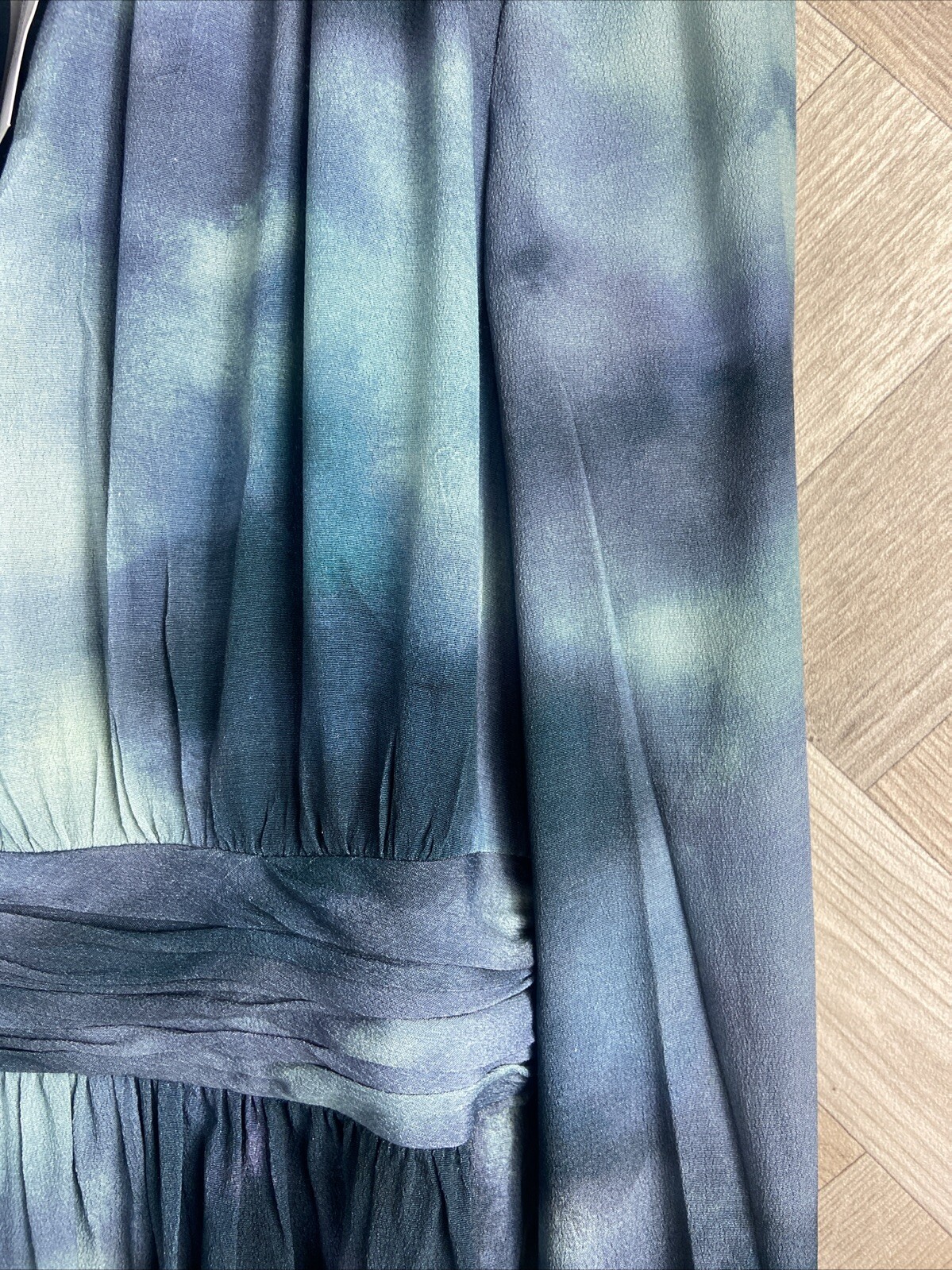 Fig & Basil Blue/Green Ombré/Dye Print Long Sleeve Dress 12 New