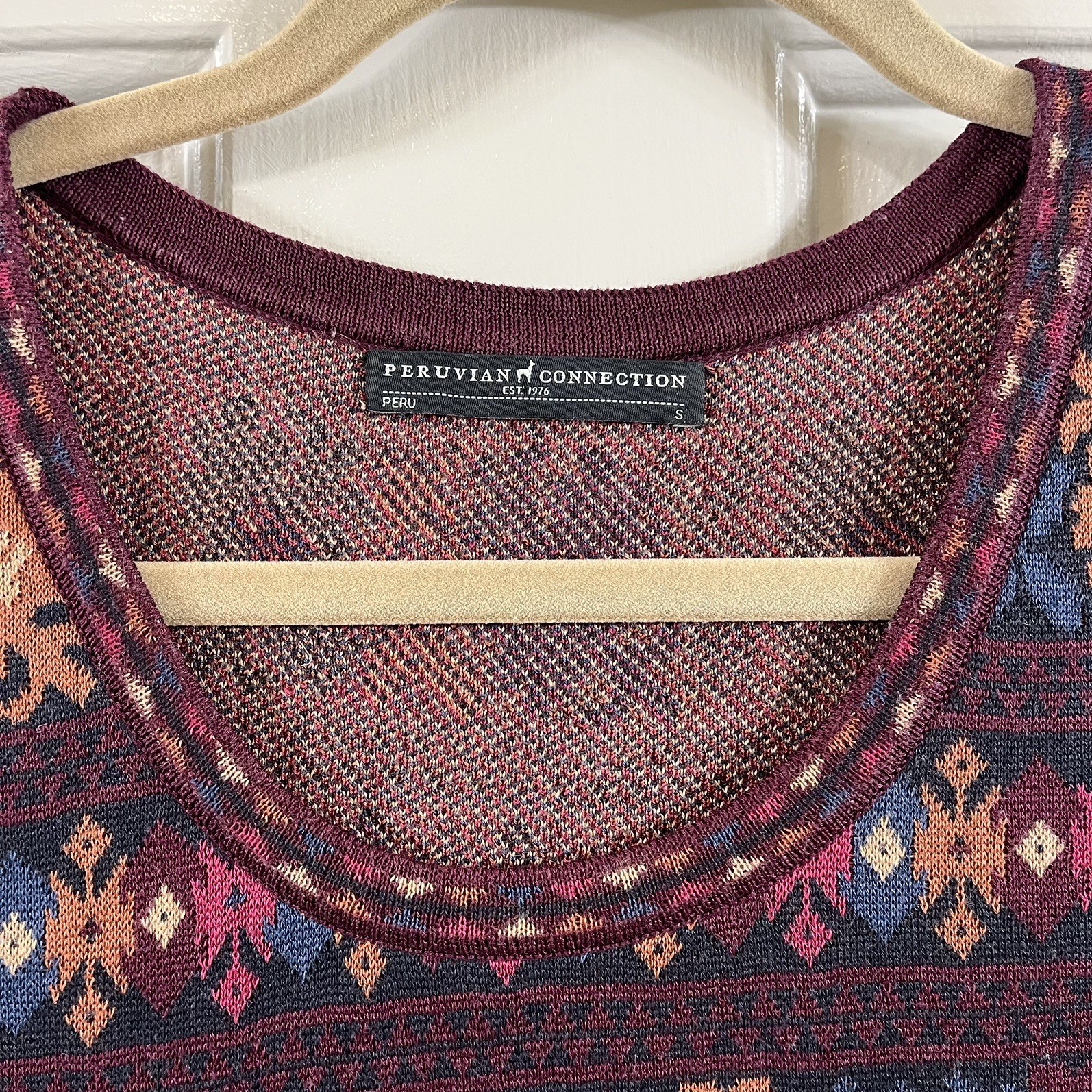 Peruvian Connection Maxi Knit Dress Wom S Wine Pink Geo Pima Cotton 3/4 sleeve
