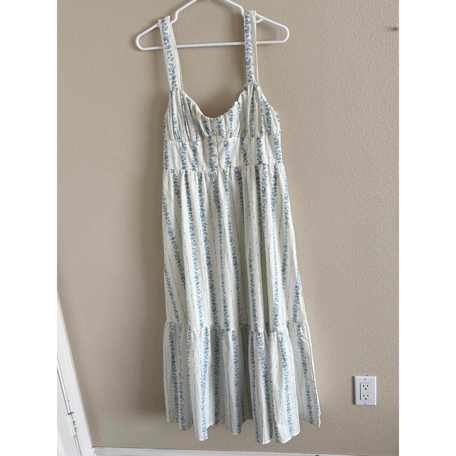 Blu Pepper Blue Floral Stripe Smocked Midi Dress Cottagecore XL