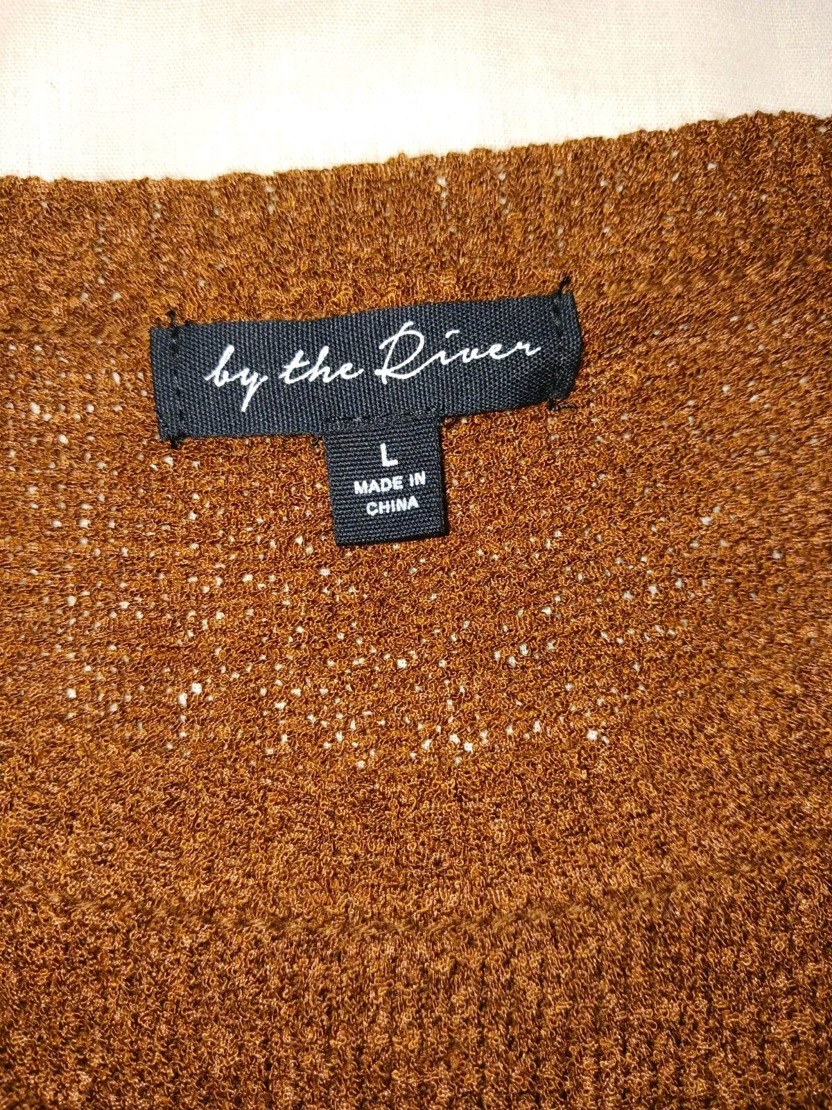 By The River*Brown Sweater Knit Midi LengthDress*Size L*Side Split*Round Nk*Belt