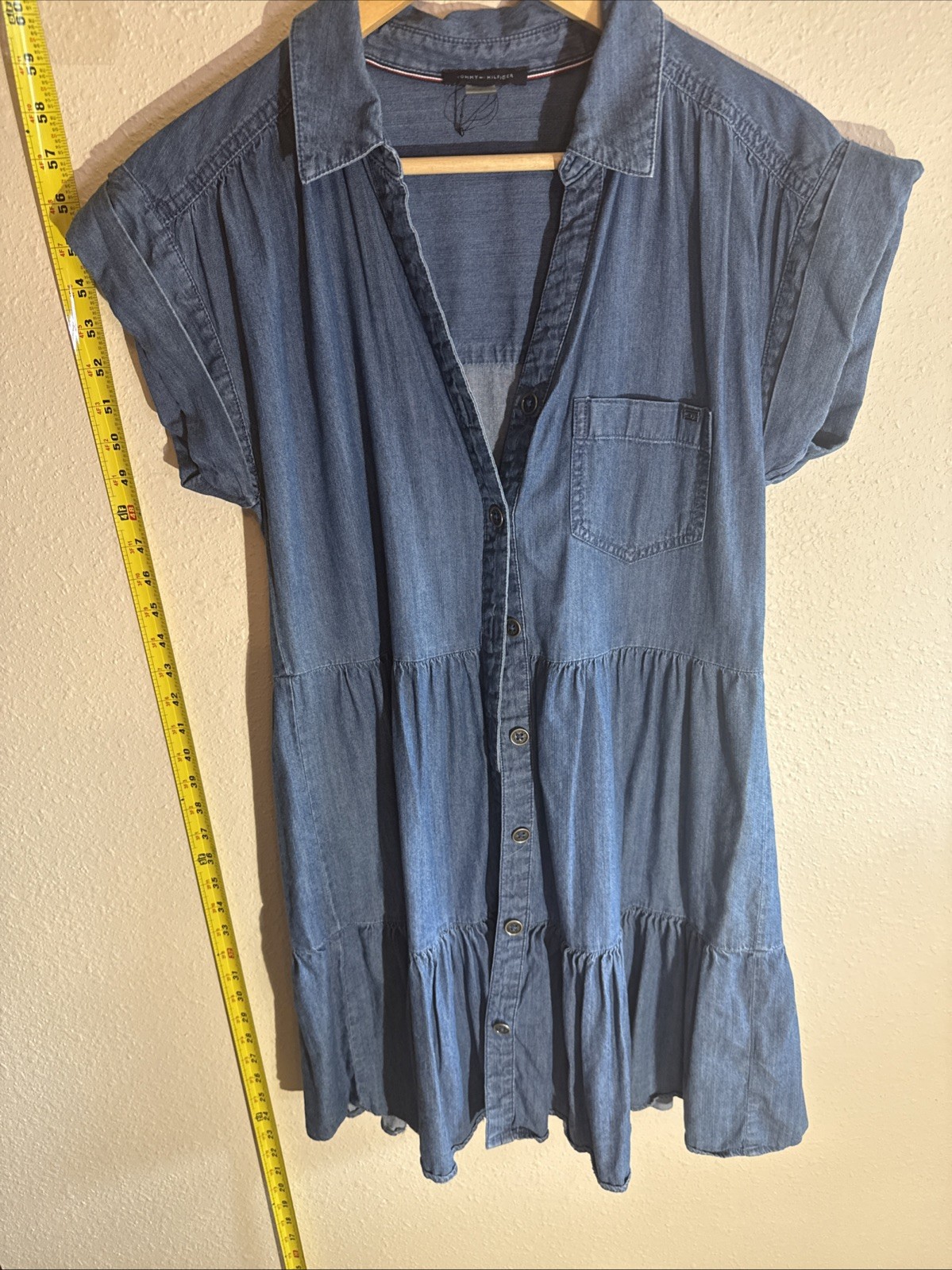 Tommy Hilfiger Babydoll Size 2 Layered Jean ButtonUp Cotton Blend SS Dress Beach