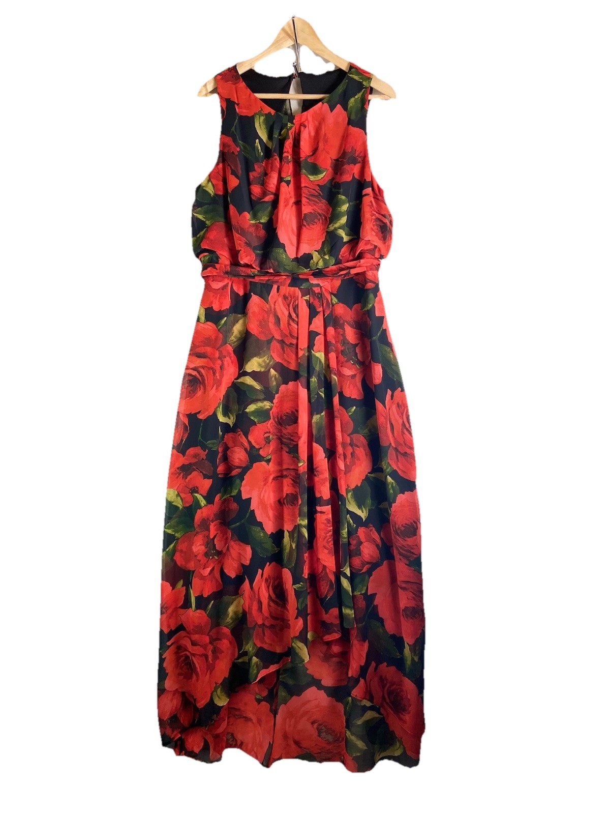 Shelby & Palmer Dress Women 16 Red Floral Sleeveless Chiffon Hi Low Flowy Boho