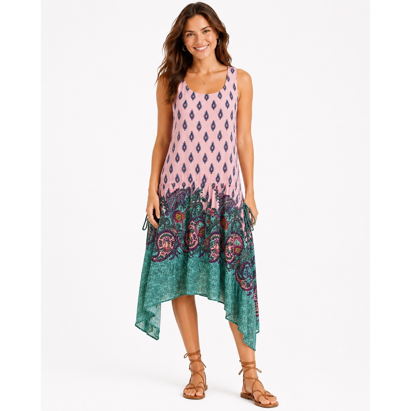 Free People Rare Wine Pink Teal Paisley Mini Dress Sleeveless Womens S NWT