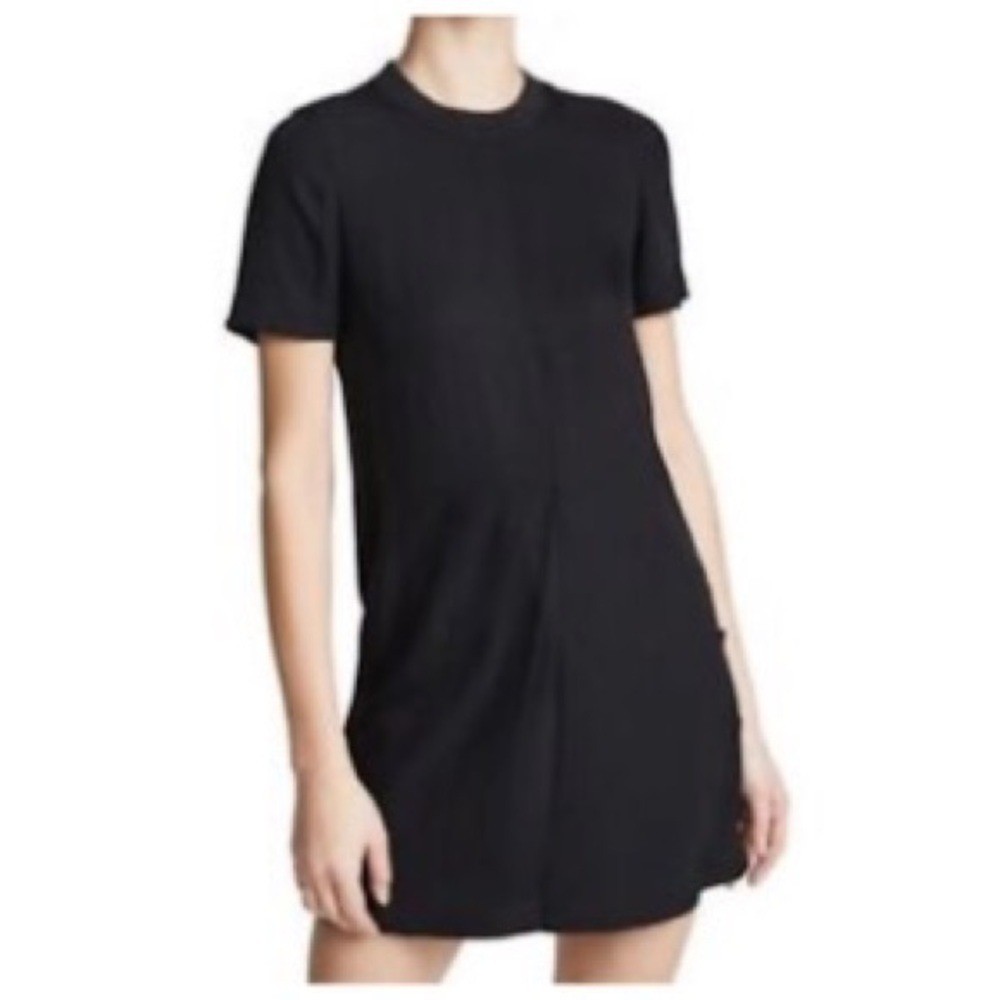 Rag & bone short sleeve crew neck pleated t-shirt dress in black side button