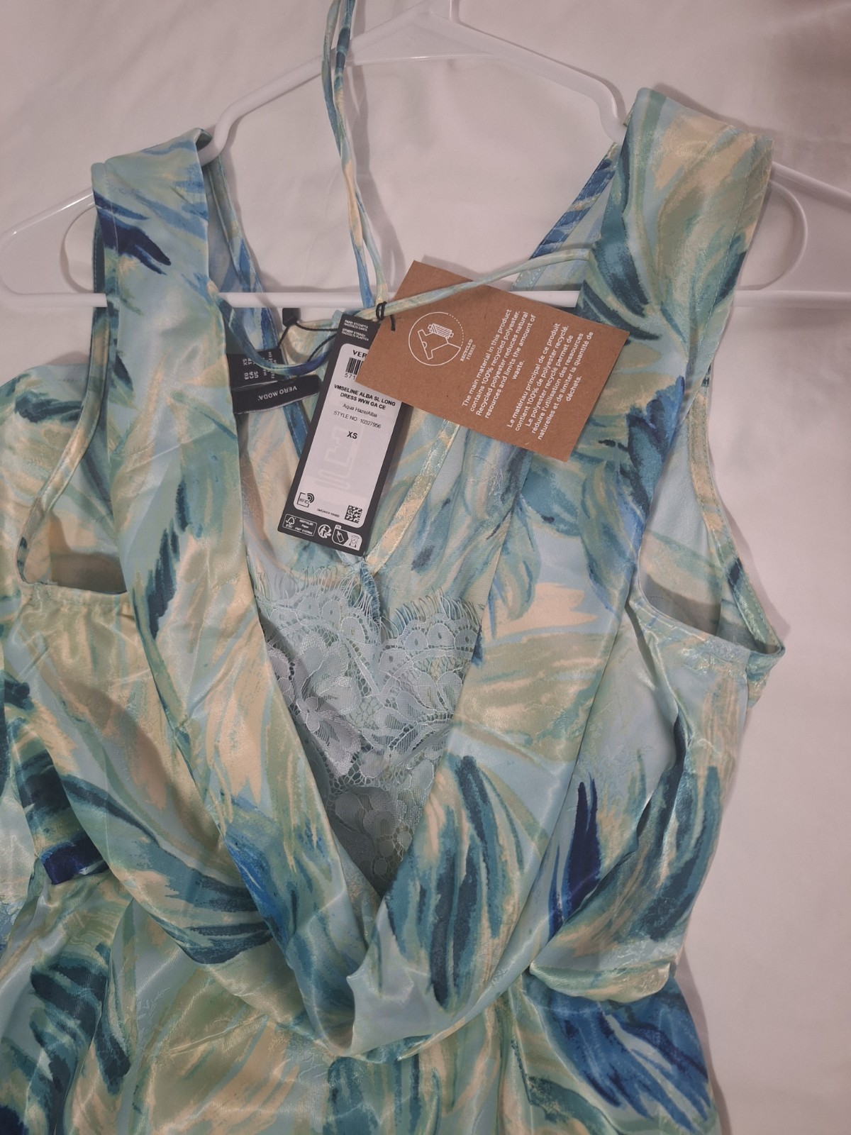 Vero Moda XS Seline Alba AquaBlue Green Abstract Maxi Dress Tie Back Sleeveless