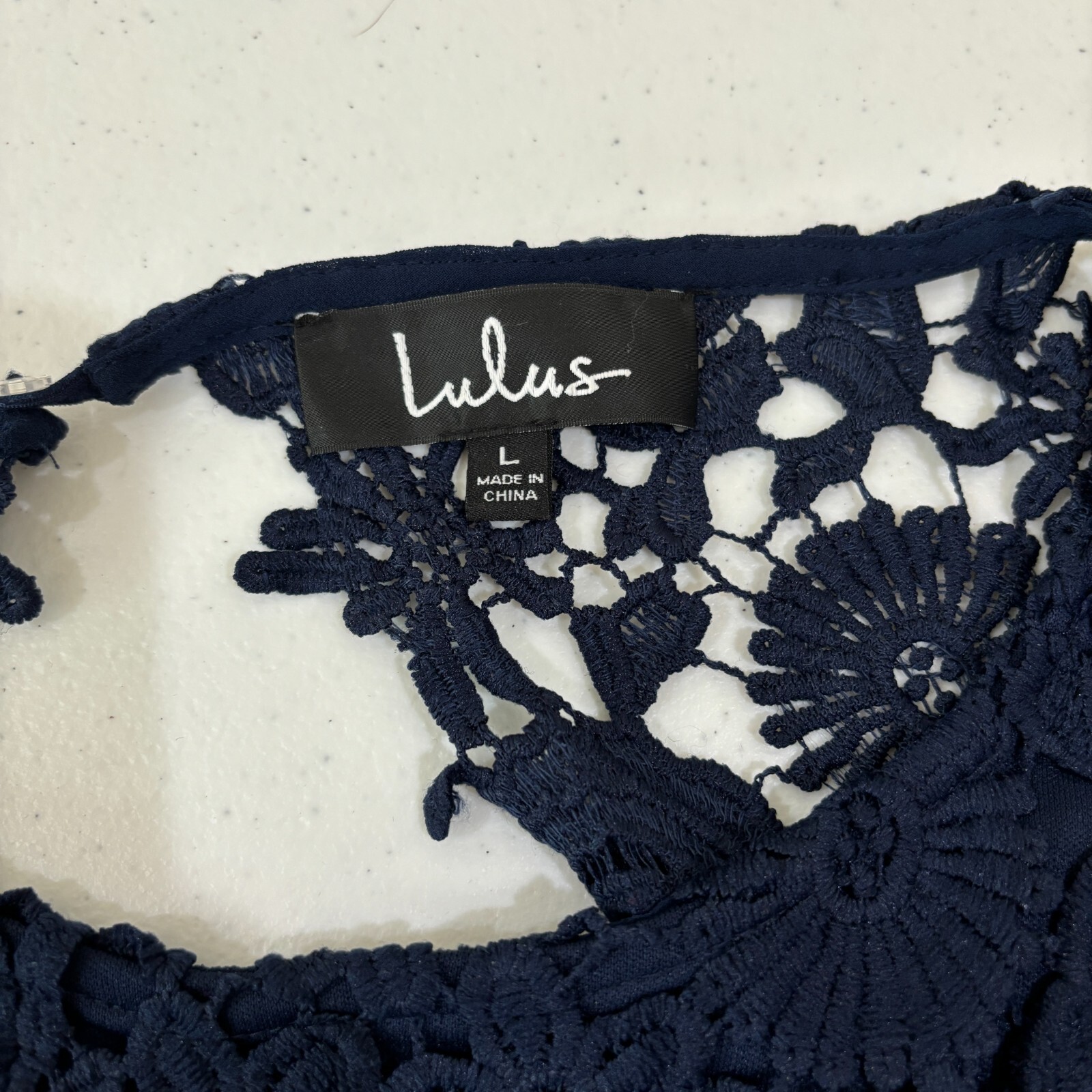 Lulus Crochet Lace Maxi Dress L Open Back Navy Blue Cocktails Bridesmaid Wedding