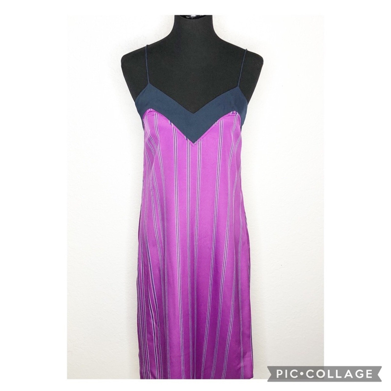 A/X Armani Exchange purple navy white striped silky slip dress size 6 NWT