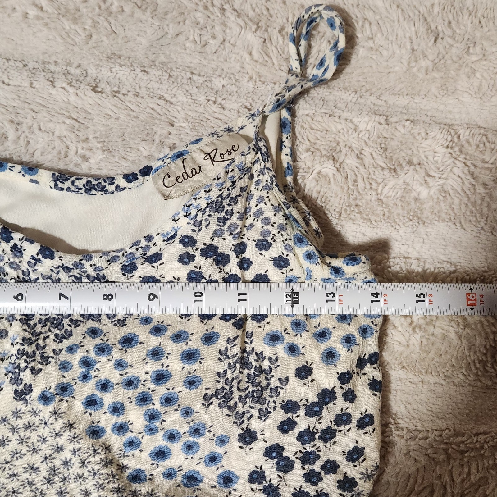 Cedar Rose Midi Dress Womens Sz S Rayon Adjustable Lined Blue Ditsy Floral