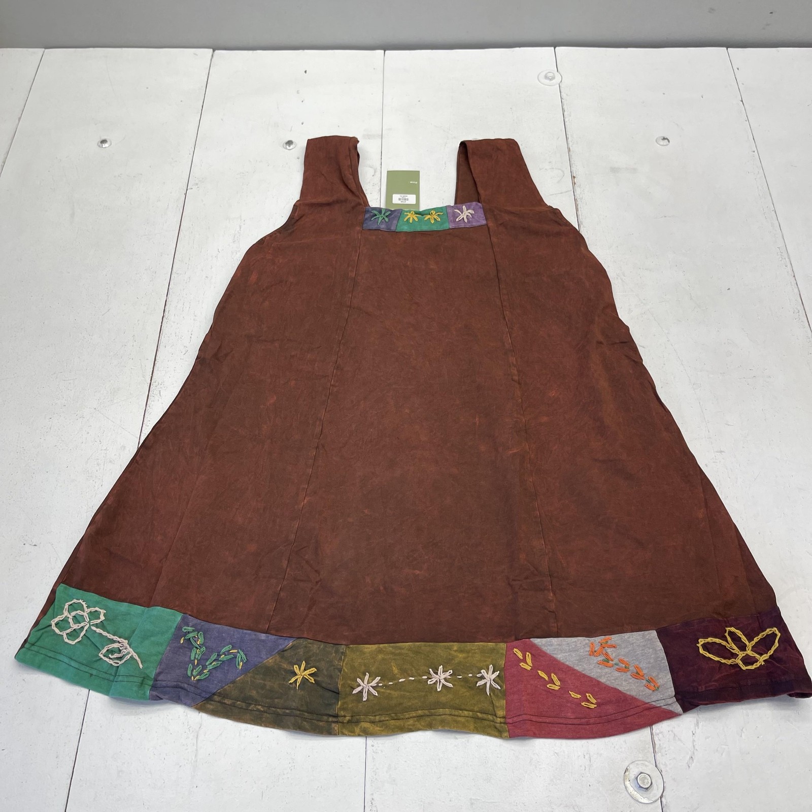 Avatar Dress Womens XL Brown Patchwork Embroidered Sleeveless A-Line Sundress