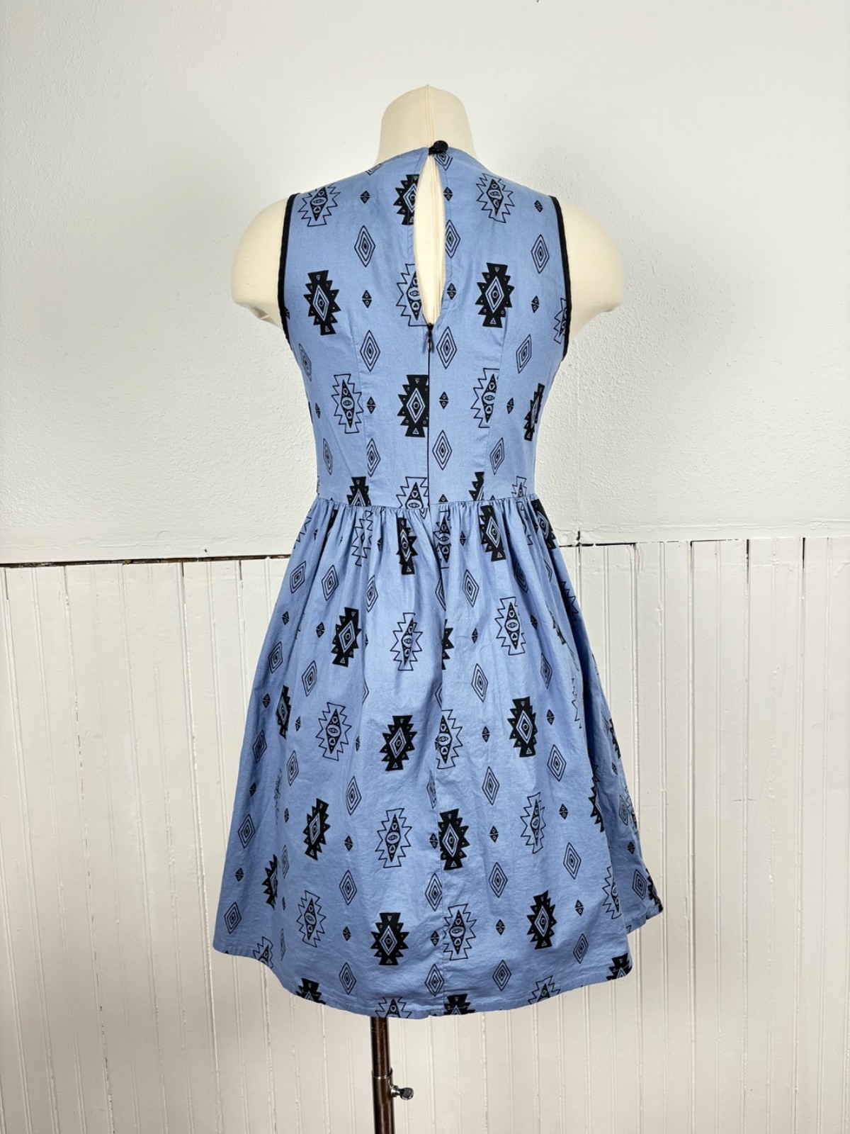 Nooworks Blue Cotton Sleeveless Southwest Aztec Dress Women Size XS