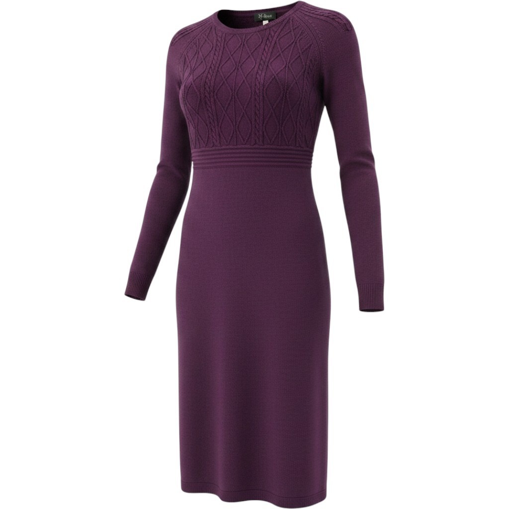 Ibex Womens Purple Merino Wool Cable Knit Long Sleeve Sweater Dress Size L