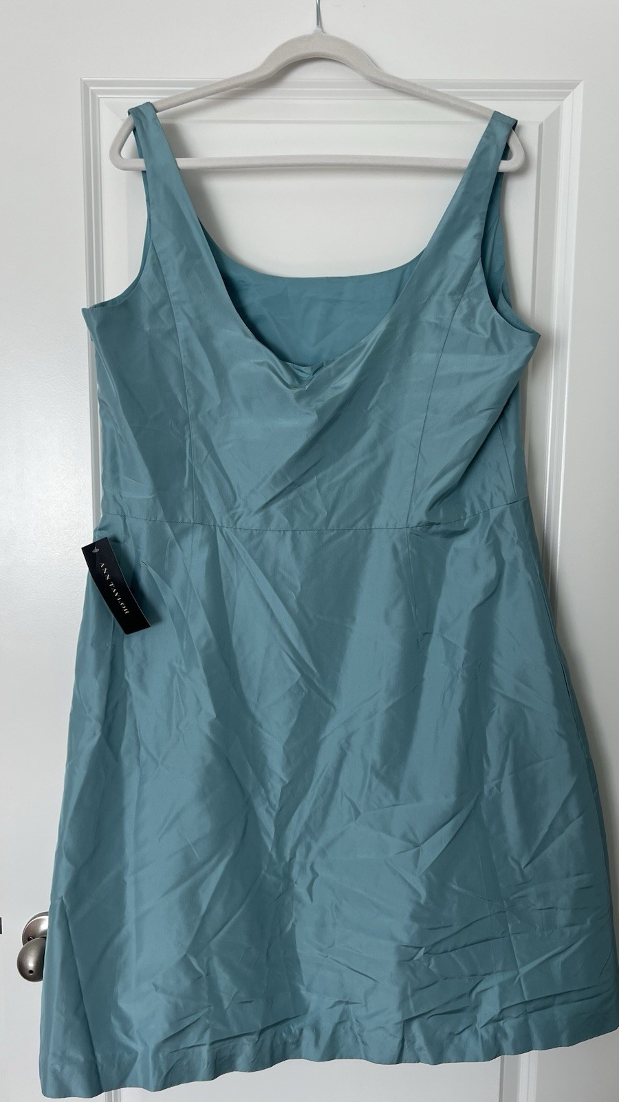 Ann Taylor Teal Solid Sleeveless Cowl Neck Knee Length Dress Womens 18