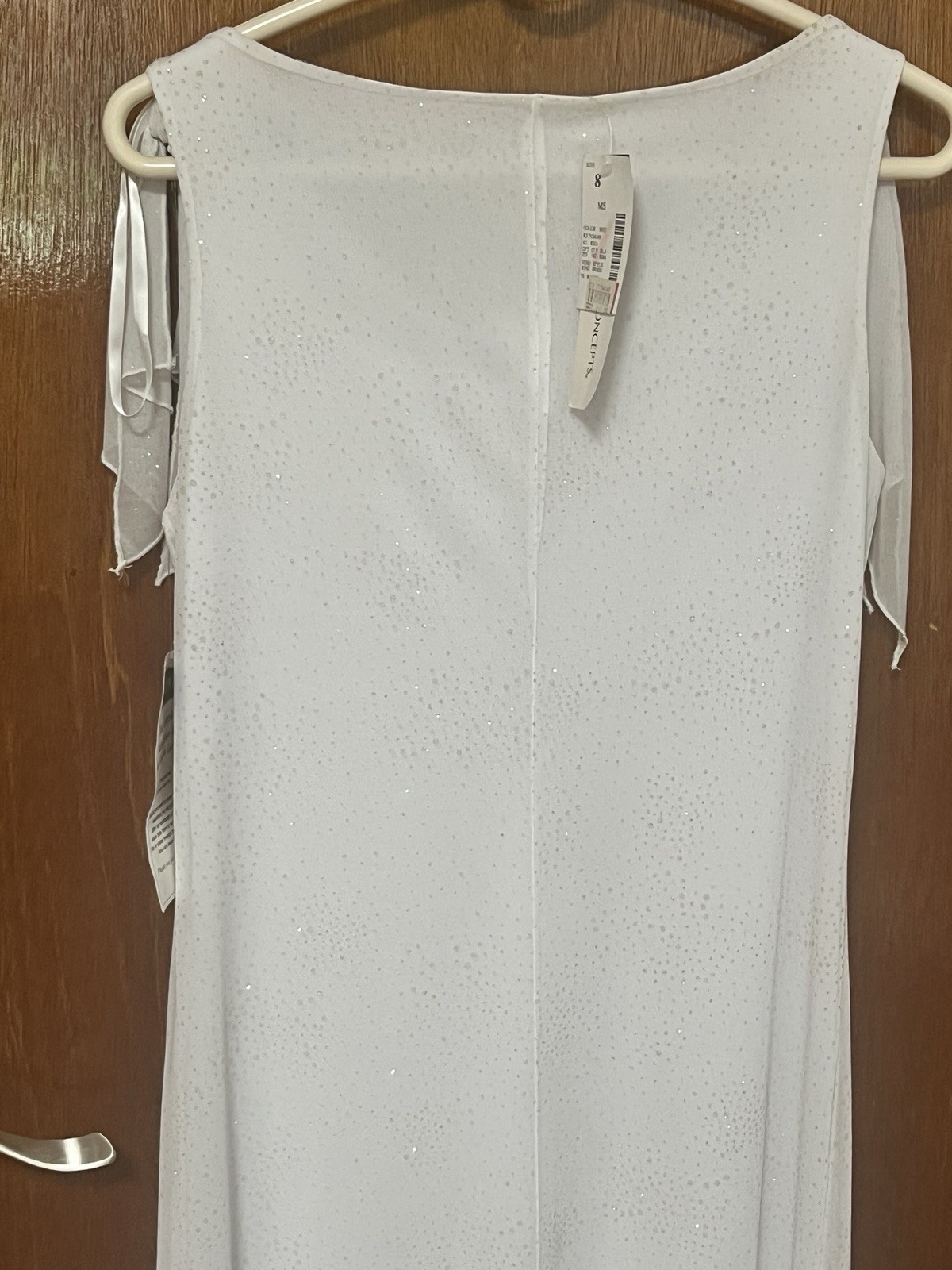 Vintage Full Length White Dress Sleeveless With Ties Lined Sparkles Size 8 NWTAG