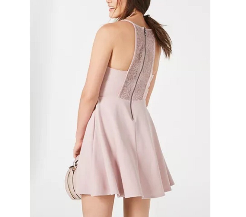Speechless Junior Womens 7 Purple Pockets Lace Back Fit Flare Dress NWT
