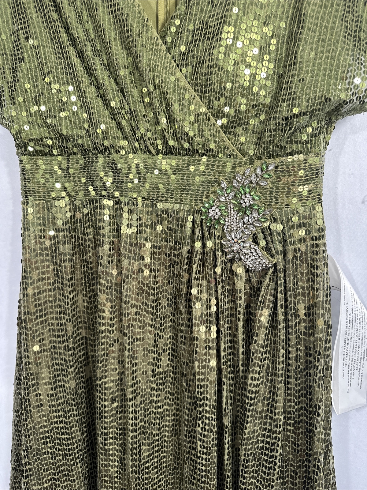 NWT $598 Mac Duggal [ 8 ] Sequined Butterfly Sleeve Wrap Over A Line Gown #Q699