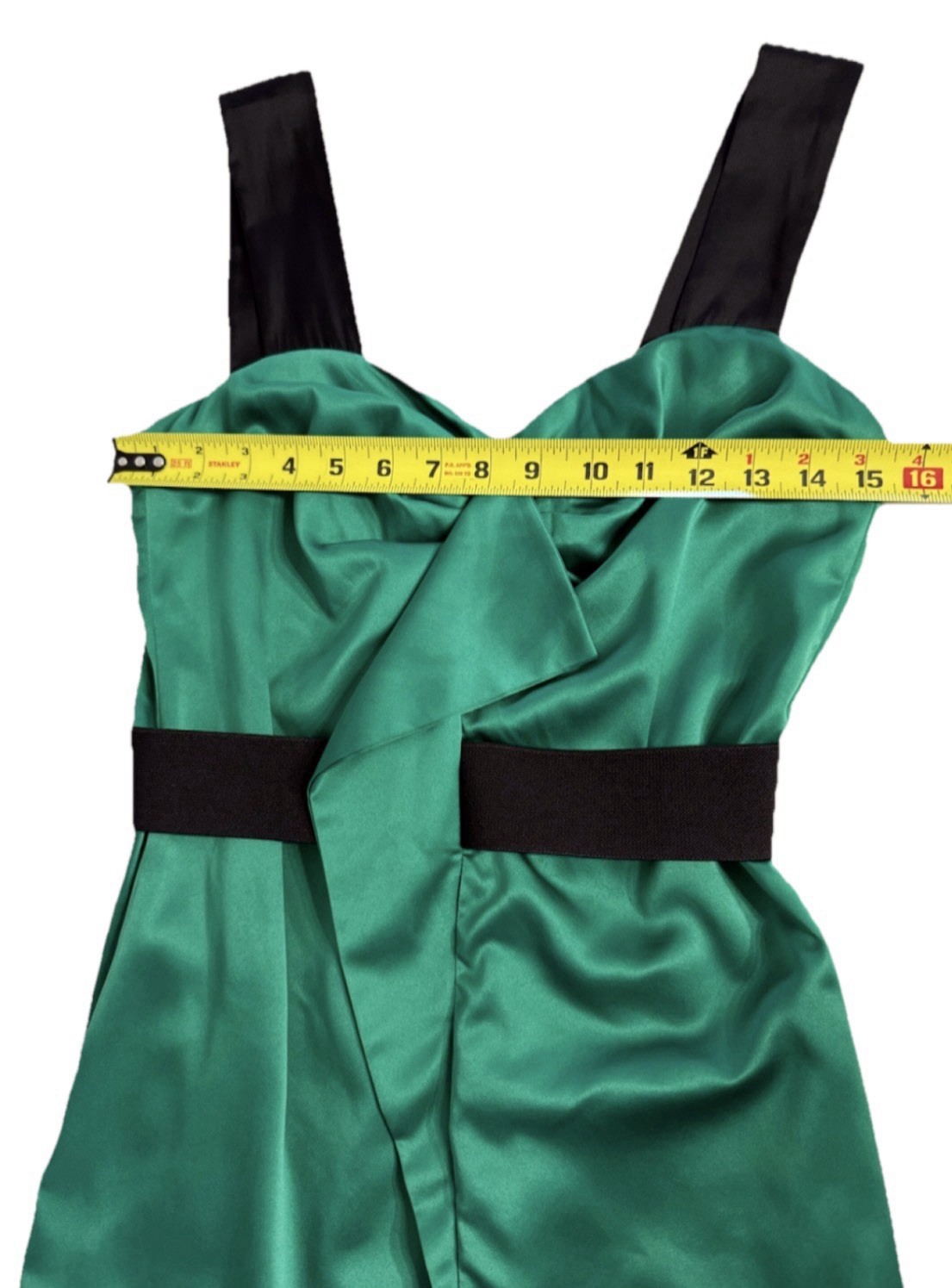 BCBGeneration Green Satin Bow Front Dress Size S Black Straps Cocktail