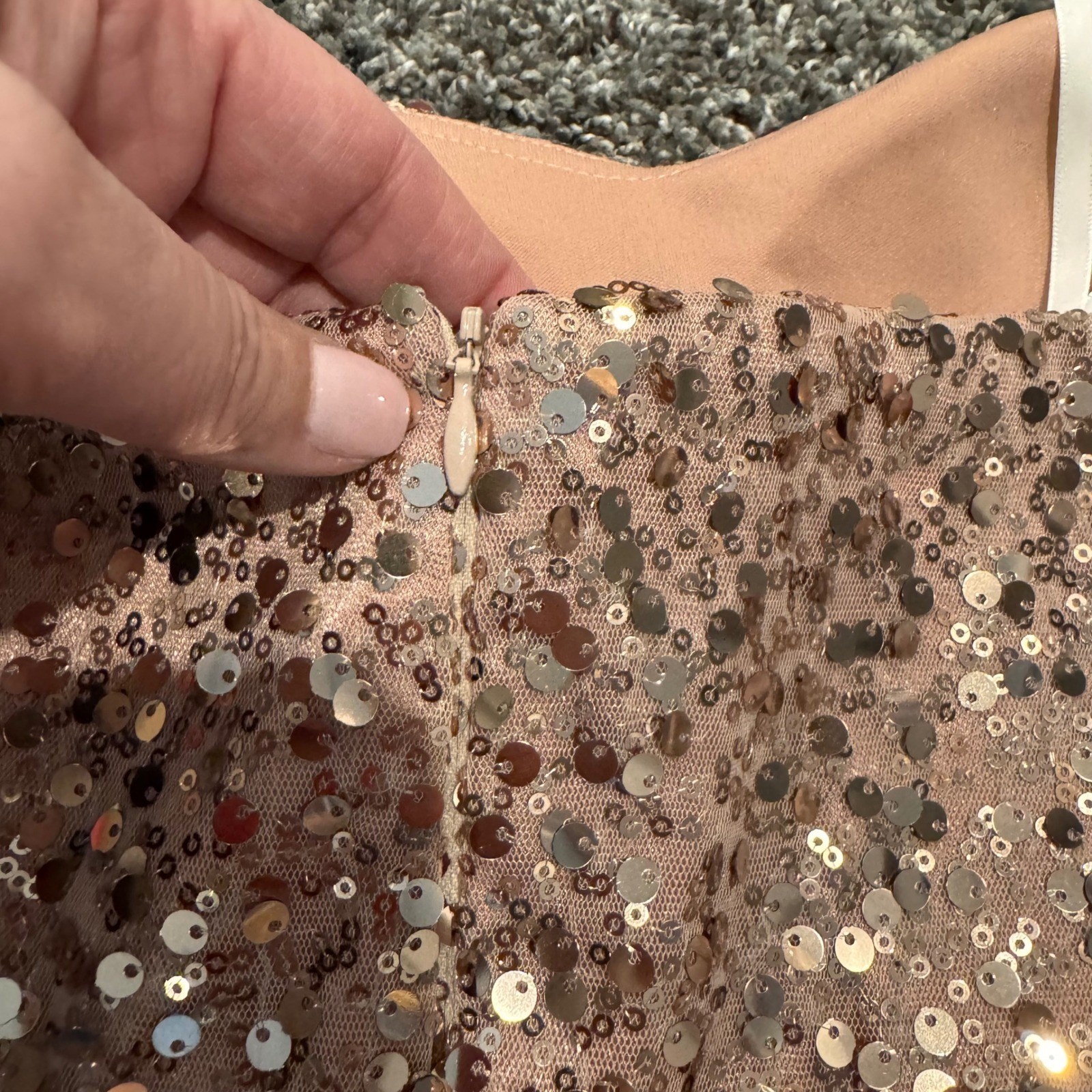 Xscape Rose Gold Sequin Tulle Strapless Gown Formal Prom Evening Dress Pink 10