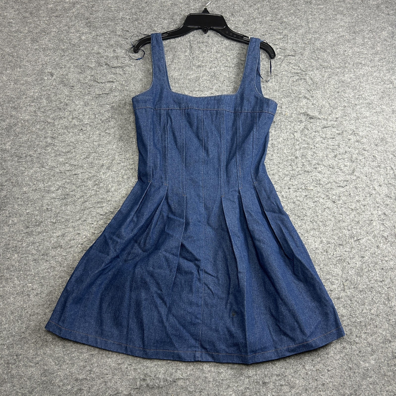 VICI Denim Dress Womens Extra Small, Blue Fit Flare Sleeveless Square Neck Mini
