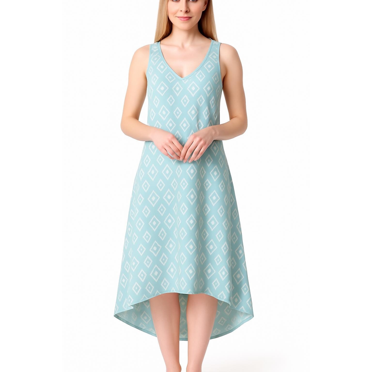 Neiman Marcus Blue High Low Dress M 100% Tencel Sleeveless V-Neck Shift NWT Sz M