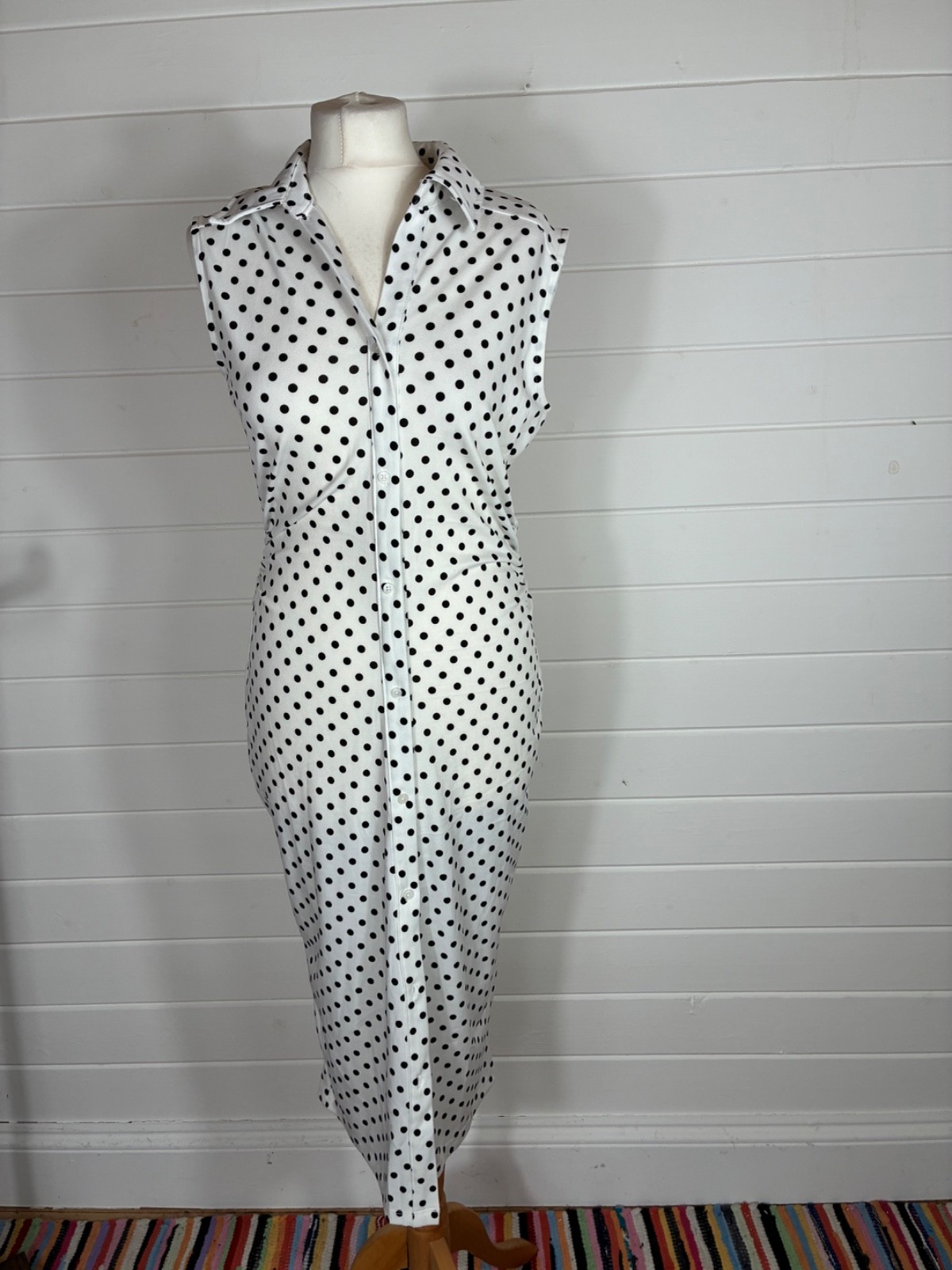 JULES & LEOPOLD BLACK WHITE SPOTTY SLEEVELESS BUTTON FRONT DRESS BNWT M 10 12