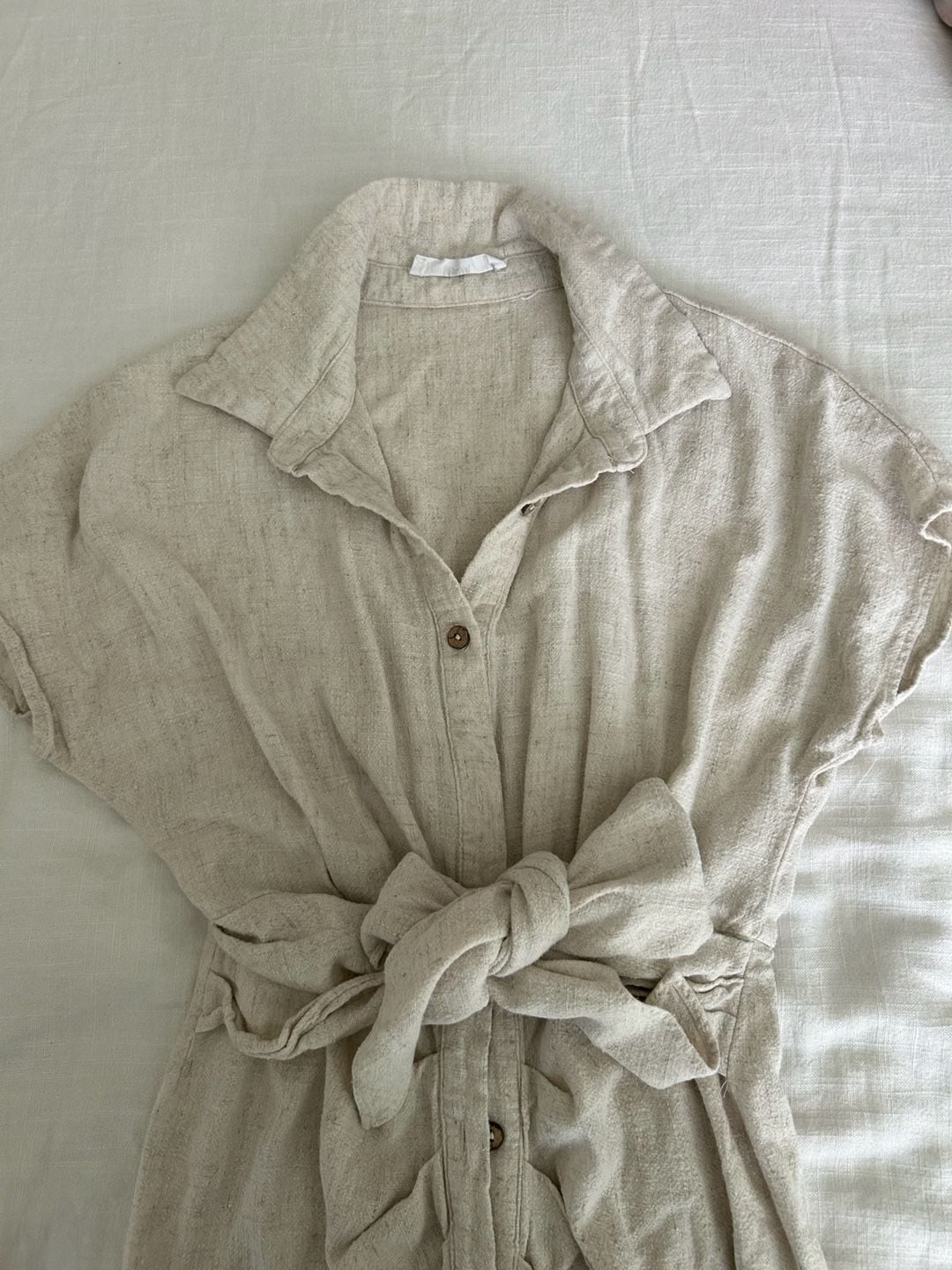 Talulah Linen Blend Button-Down Tie-Front Shirt Dress