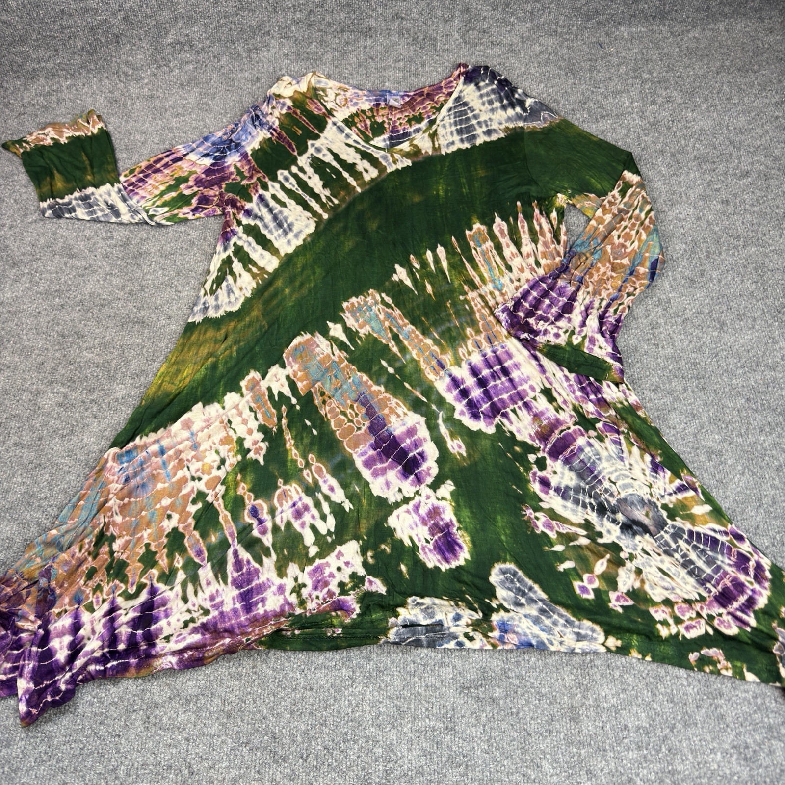 India Boutique Tie Dye Dress Womens Free Size Lagenlook Asymmetrical Boho Hippie