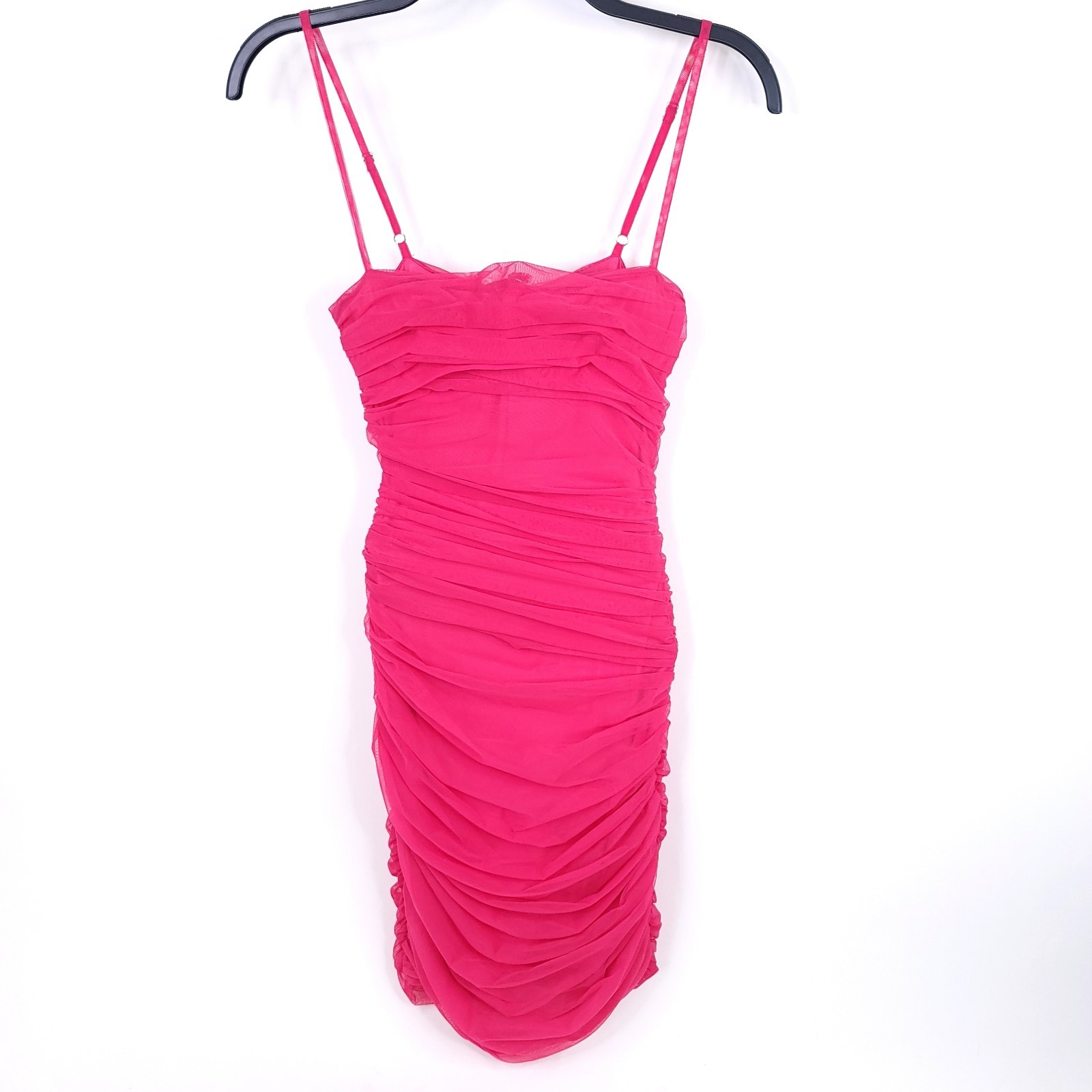 Fashion Nova Dress Womens XS Mini Zip Sleeveless Short Bodycon Ruched Mesh Pink