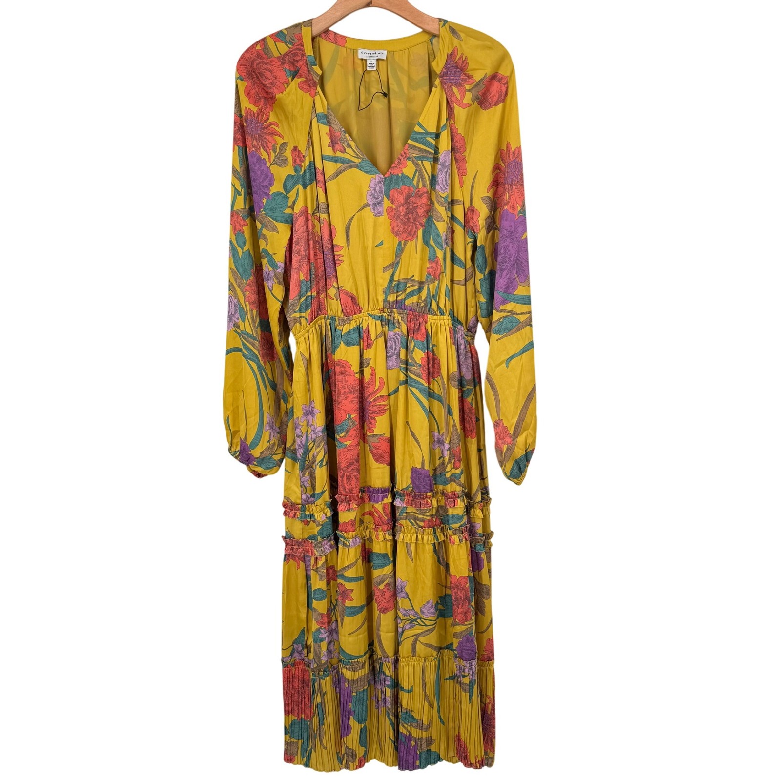 Current Air Marigold Floral Maxi Dress V-Neck womens size large long sleeve new