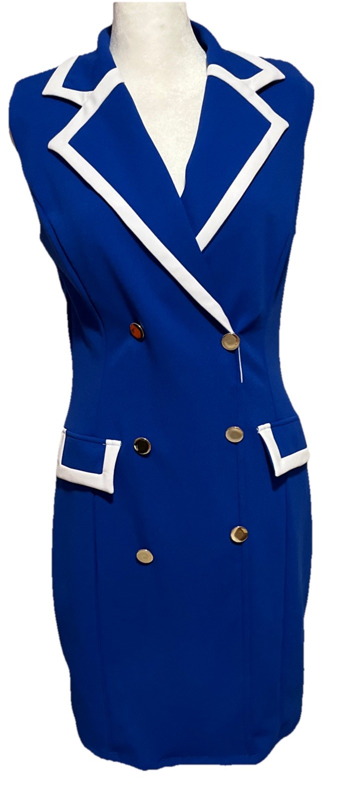 Women Dress Medium Blue White Trim